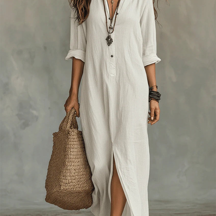 Black Button-down Front-opening Loose-fitting Shirt Maxi Dress