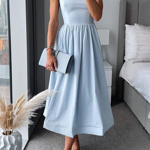 Spaghetti Strap Waisted A-line Midi Dress