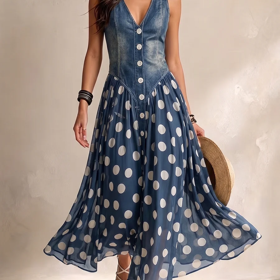 Adeline™ | Polka Dot Chiffon Midi Dress