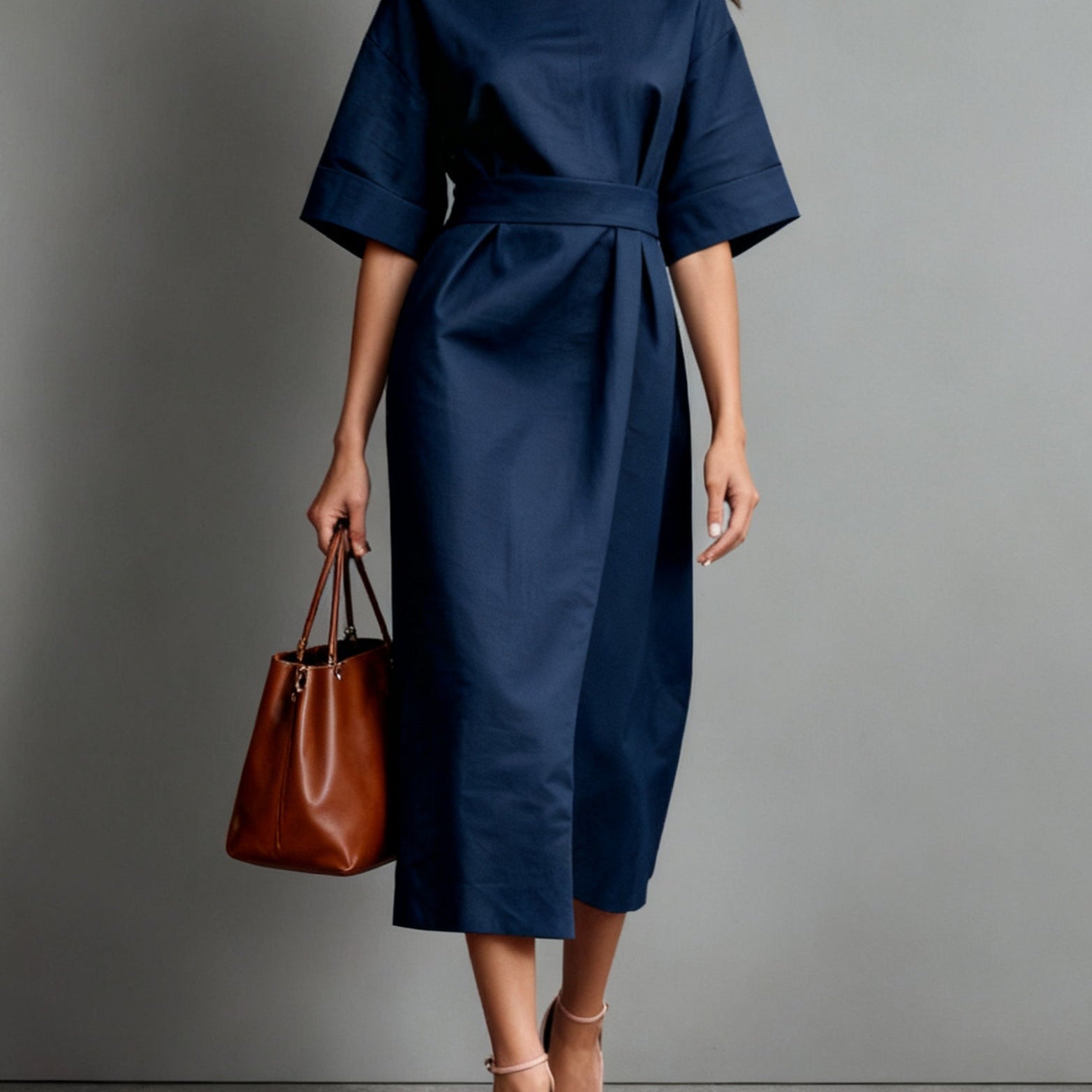Linen Boat Neck Tie Loose Dress