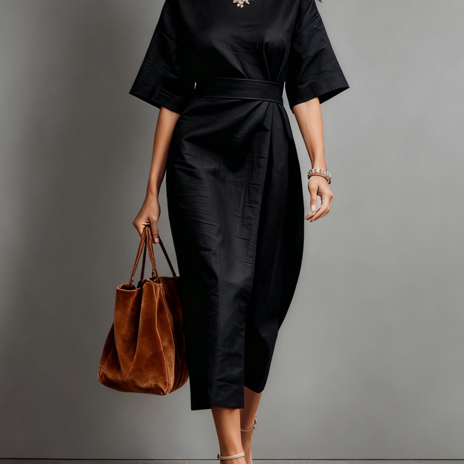 Linen Boat Neck Tie Loose Dress